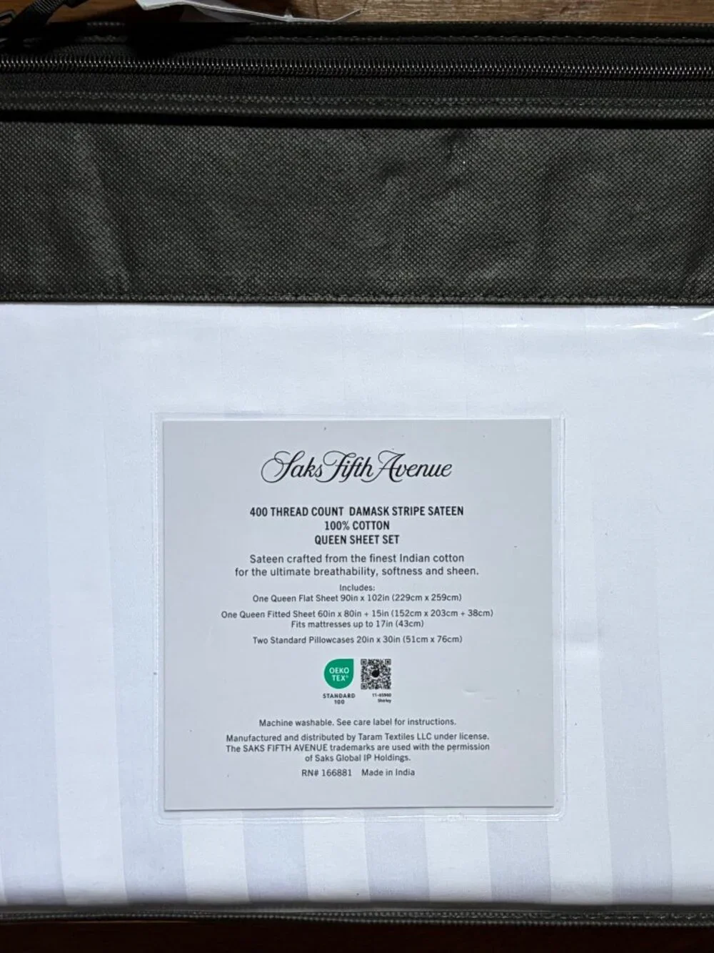 New Saks Fifth Avenue Queen Size Cotton White Damask Sateen Sheet Set 400TC
